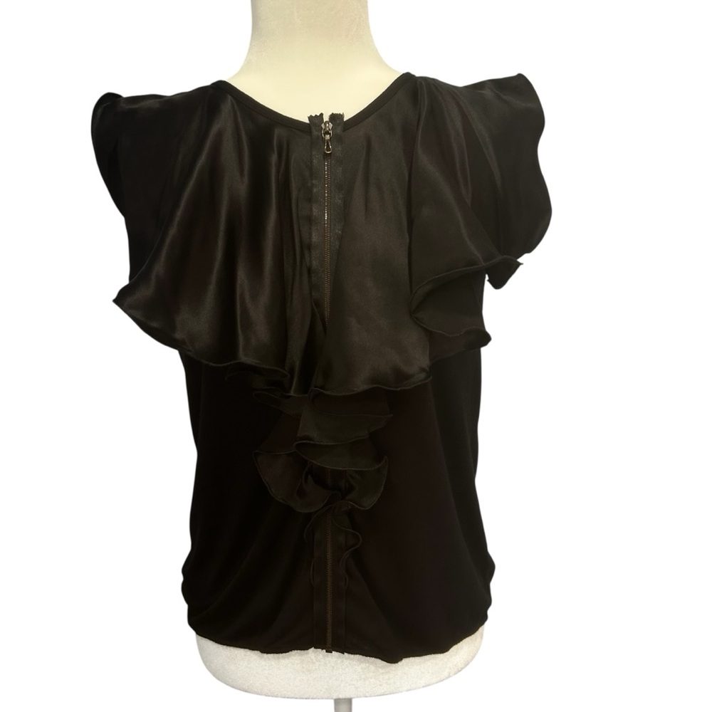 Lanvin top women’s size medium black luxury silk blend unique ruffle whimsigoth